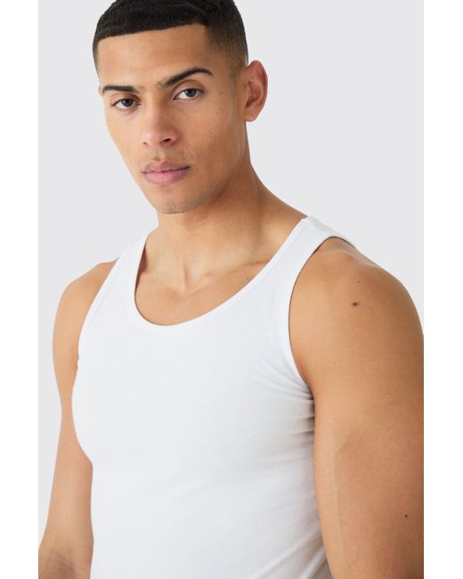 BoohooMAN Basic Muscle Fit Vest in White für Herren