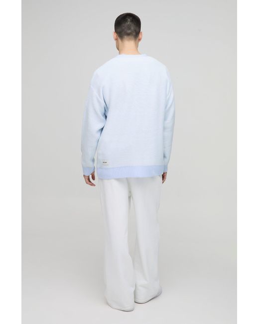 BoohooMAN Blue Oversized Reverse Jacquard Knitted Cardigan for men