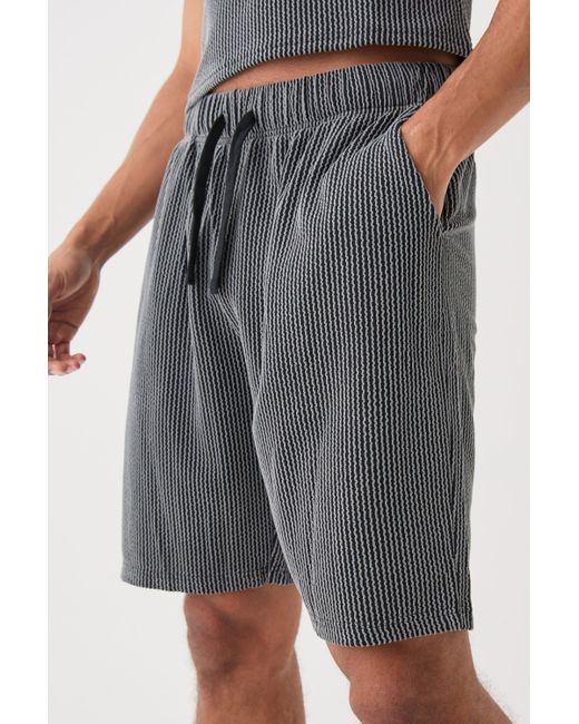 BoohooMAN Blue Relaxed Fit Mid Length Stripe Texture Shorts for men