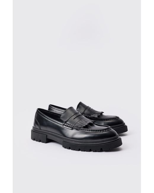 BoohooMAN Pu Chunky Sole Tassel Loafer In Black for men