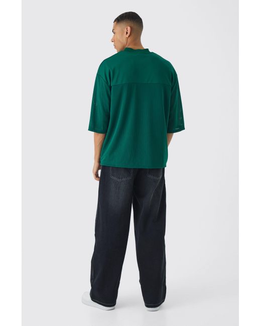 BoohooMAN Green Oversized Homme Heavyweight Mesh Hockey Top for men