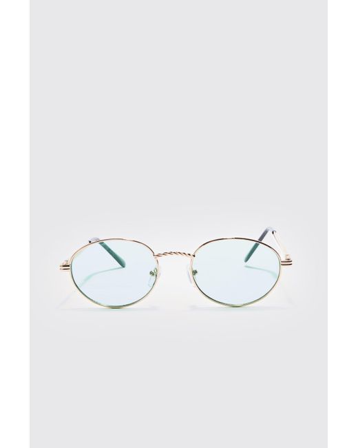 BoohooMAN Oval Metal Frame Sunglasses In Green for men