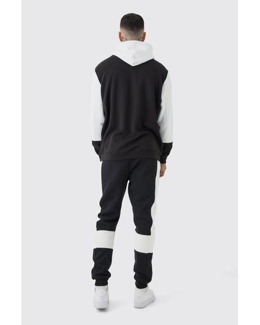 BoohooMAN Tall Slim Fit Colour Block Panel Joggers In Black for men