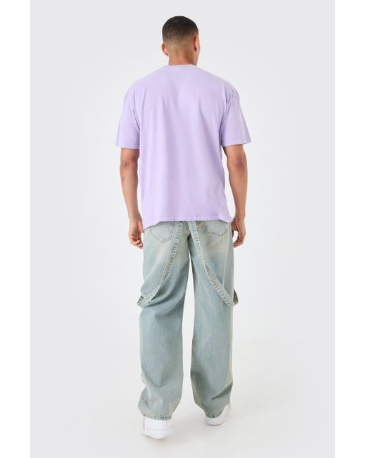 BoohooMAN Oversized Washed Ribcage Print T-shirt in Purple für Herren