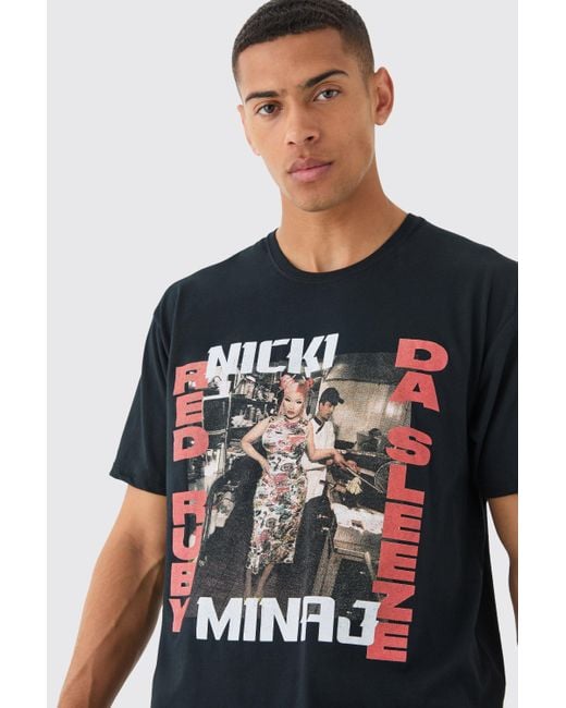 BoohooMAN Black Oversized Nicki Minaj License T-shirt for men