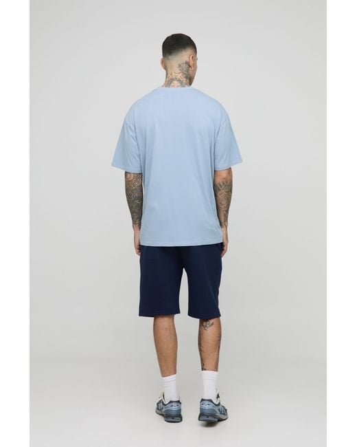 BoohooMAN Blue Tall Lightweight Loopback Regular Fit Mid Length Basic Shorts for men