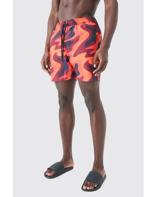 BoohooMAN Red Mid Length Flame Swim Short for men