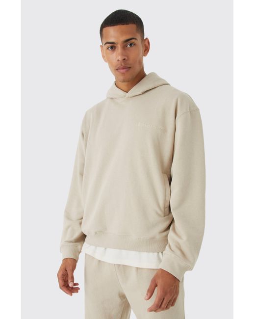 BoohooMAN Natural Oversized Boxy Loopback Hoodie for men