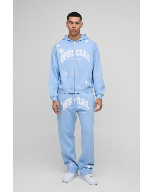 BoohooMAN Blue Oversized Boxy Official Applique Zip Hooded Tracksuit for men