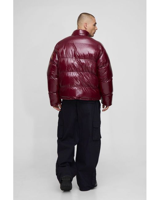 BoohooMAN Red Regular Fit Reversible Mix Fabric Panelled Funnel Neck Puffer Jacket for men