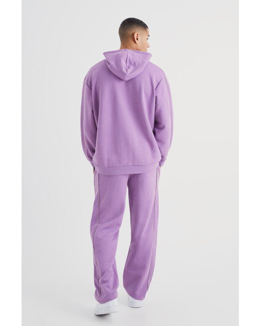 BoohooMAN Purple Oversized Heavy Textured Hooded Tracksuit for men