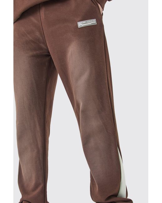 BoohooMAN Brown Tall Regular Fit Washed Loopback Gusset Jogger for men