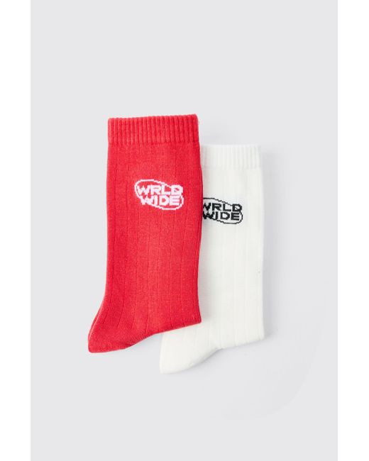 BoohooMAN 2 Pack Worldwide Intarsia Socks in Red für Herren