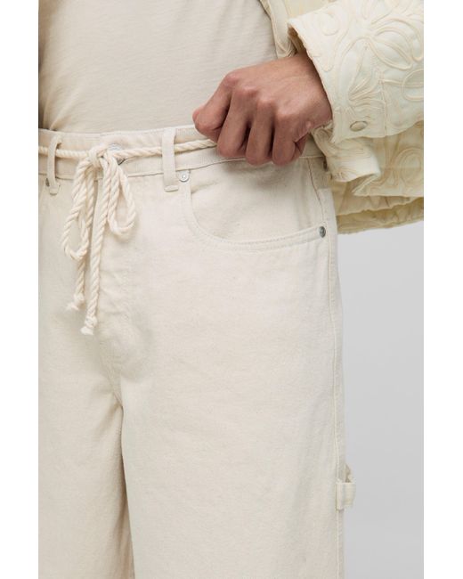 Pantalón Corto Vaquero Sin Tratar Con Cintura Elástica Doble Y Atadura Boohoo de color Natural