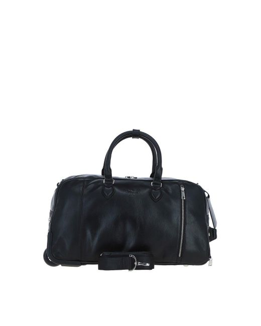 BoohooMAN Black Ashwood Leather Luxurious Leather Wheeled Duffle Bag for men