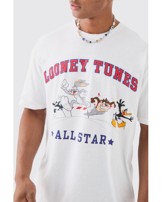 BoohooMAN White Oversized All Stars Looney Tunes License T-shirt for men