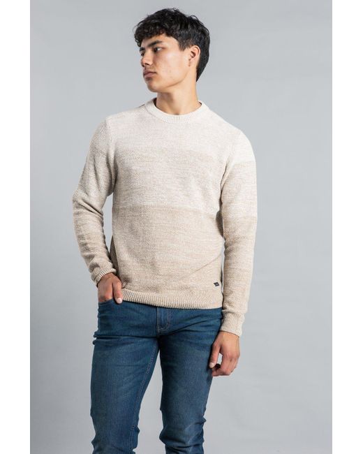 BoohooMAN Natural Tokyo Laundry Colour-block Crew Neck Knit Jumper for men