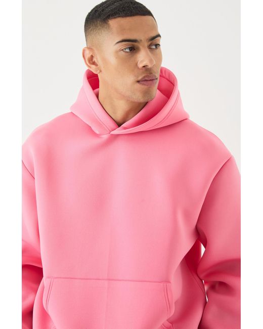 BoohooMAN Pink Oversized Boxy Bonded Scuba Hoodie for men