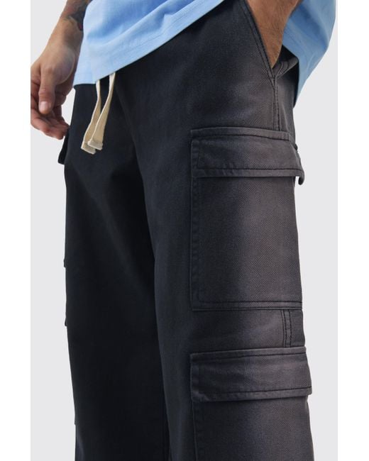 BoohooMAN Blue Elastic Waist Contrast Drawcord Washed Parachute Pants for men