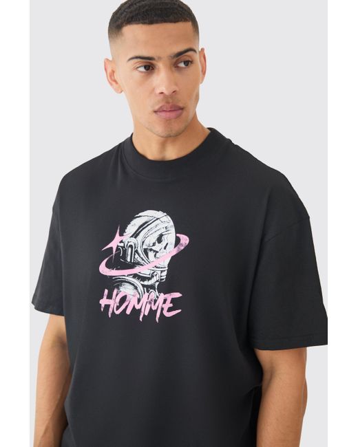 BoohooMAN Black Oversized Skull Astronaut T-shirt for men