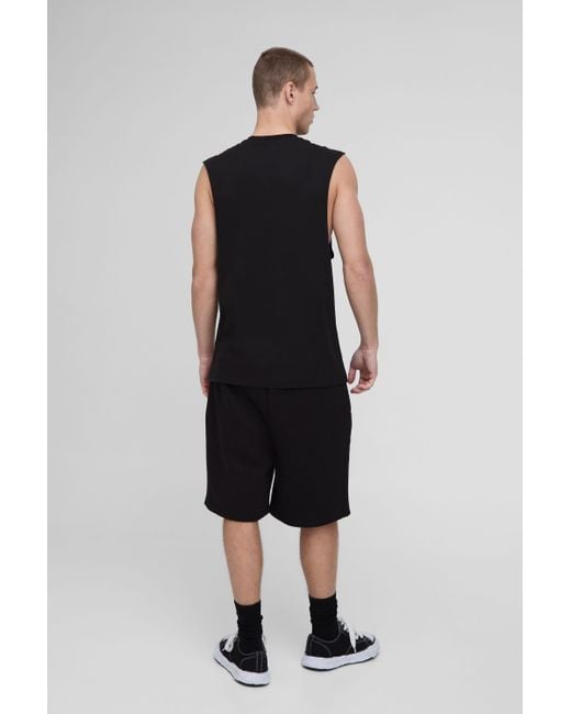 BoohooMAN Black Basic Regular Fit Drop Armhole Tank for men