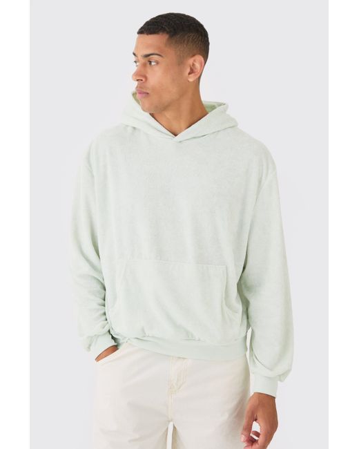 BoohooMAN Gray Oversized Boxy Towelling Hoodie for men