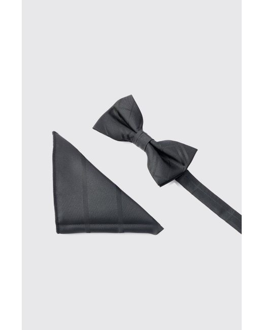 Boohoo Black Tonal Flannel Pocket Square & Bow Tie Set