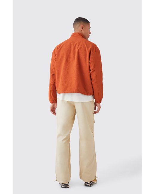 BoohooMAN Orange Crinkle Nylon Zip Through Harrington for men