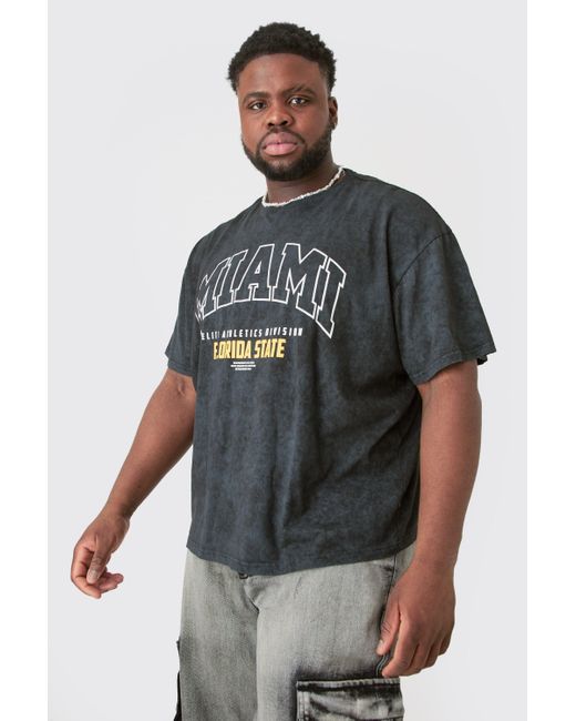 BoohooMAN Gray Plus Acid Wash Miami T-shirt for men