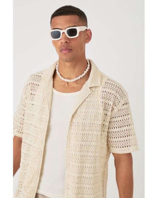 BoohooMAN Natural Oversized Weave Look Shirt for men