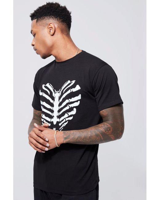 BoohooMAN Slim Fit Skeleton Graphic T-shirt in Grey for Men | Lyst UK