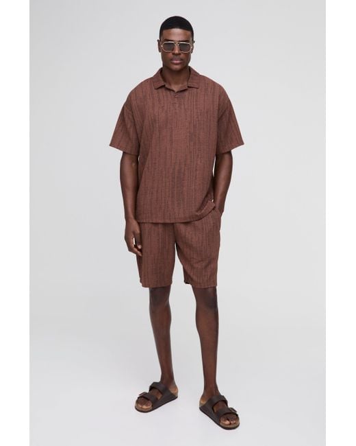 BoohooMAN Strukturiertes Oversize Poloshirt & Shorts-Set in Red für Herren
