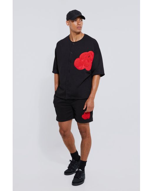 BoohooMAN Red Oversized B Baseball Polo And Short Set for men