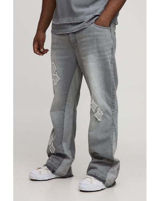 Plus Slim Flare Applique Gusset Panel Jeans Boohoo de color Gray