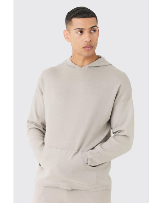 BoohooMAN Natural Regular Fit Knitted Hoodie for men