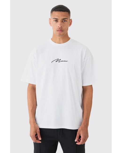 BoohooMAN White Signature Oversized Crew Neck T-shirt for men
