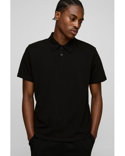 BoohooMAN Black Regular Fit Basic Pique Polo for men