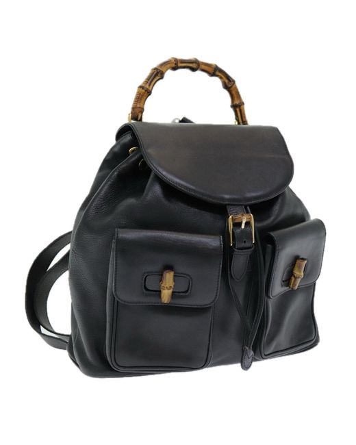 BoohooMAN Gucci Preloved Leather Bamboo Backpack Unisex - Black for men