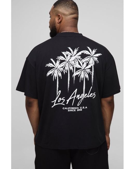 Boohoo Black Plus Oversized Los Angeles Palm Printed T-Shirt