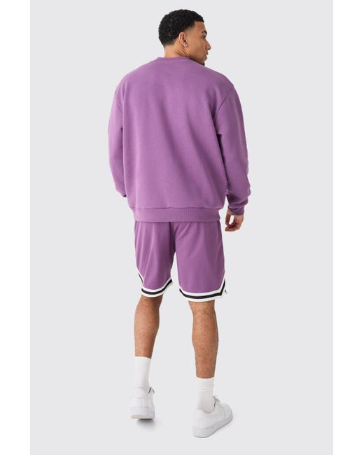 Boohoo Oversized Ofcl Sweat And Basketball Mesh Short Set in Purple | Lyst