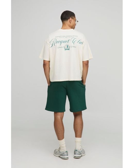 Conjunto Oversize De Pantalón Corto Y Camiseta Recta Con Estampado Racquet Club Boohoo de color Green