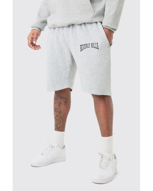 BoohooMAN White Plus Loose Fit Varsity Jersey Shorts for men