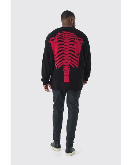 BoohooMAN Red Plus Boucle Knit Skeleton Jumper for men