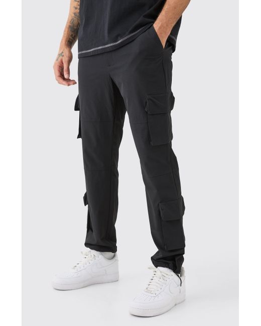 BoohooMAN Black Technical Stretch 3d Cargo Pocket Trousers for men