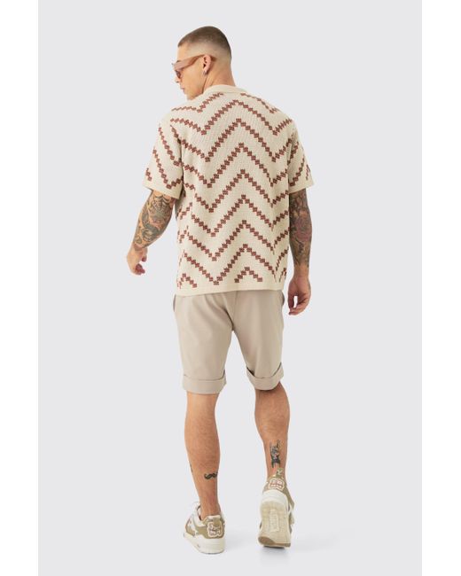BoohooMAN Natural Open Knit Stripe Shirt In Ecru for men