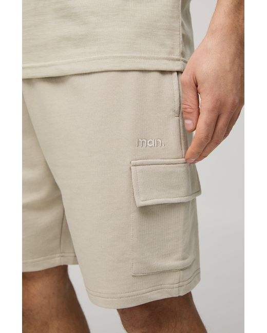 BoohooMAN Man Lockere mittellange Cargo-Shorts in Natural für Herren