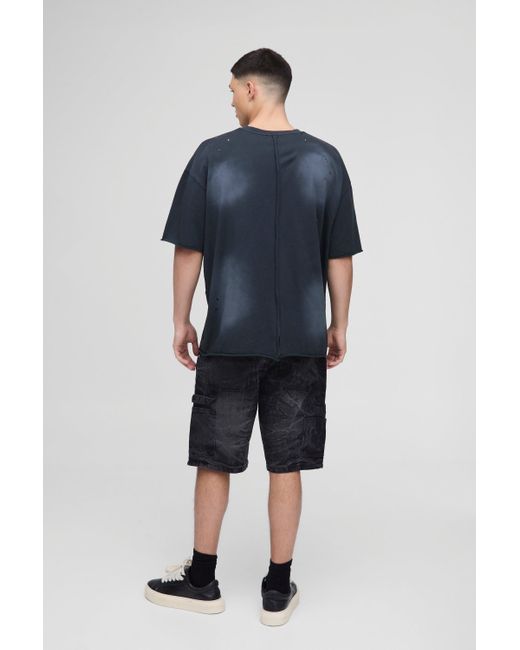 BoohooMAN Black Relaxed Rigid Carpenter Crinkle Jean Shorts for men