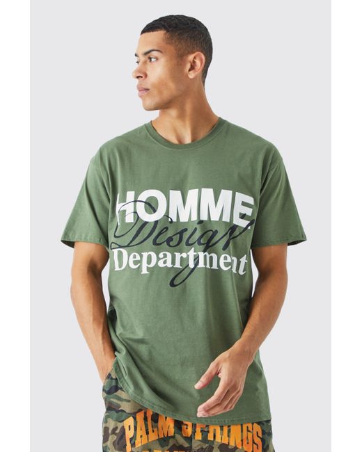 BoohooMAN Green Oversized Homme Design Printed T-shirt for men