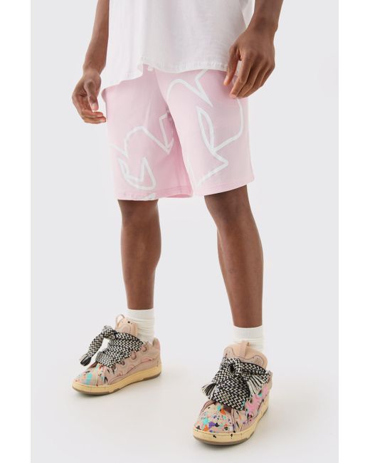 BoohooMAN Pink Mesh Printed Basketball Short for men