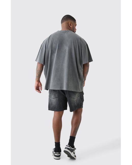 Boohoo Plus Slim Fit Distressed Denim Shorts In Washed Black